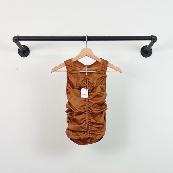 NWT Free People Ride Along Faux Leather Ruched Tank Top in Cowgirl Tan - Picture 8 of 11